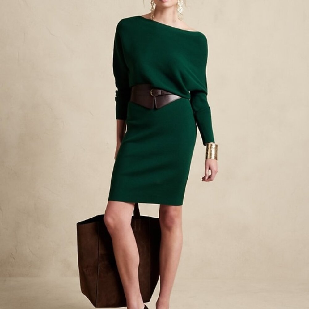Colleta Off-Shoulder Sweater Dress - Banana Republic - Emerald Green